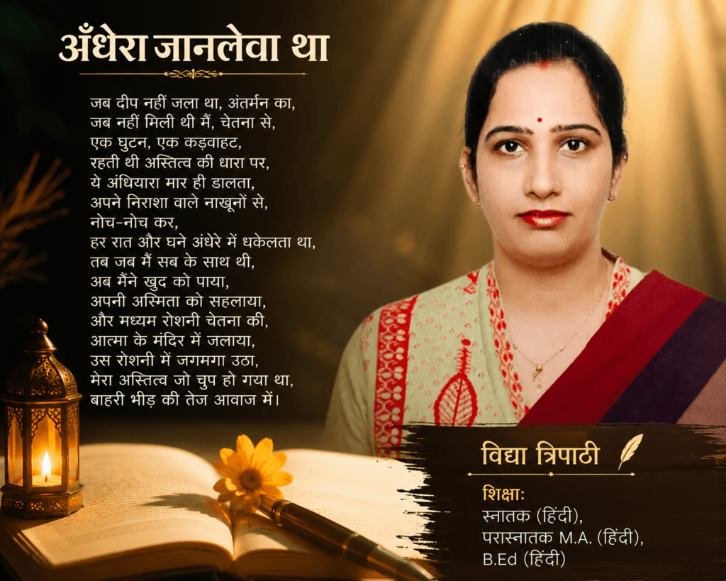 अँधेरा जानलेवा था” : आत्मचेतना और अस्तित्व की खोज को स्वर देती विद्या त्रिपाठी की कविता